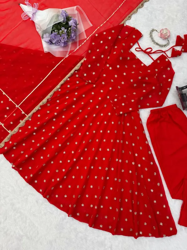 Red_Chinnon_Silk_Flared_Embellished_Anarkali_Set_For_Women