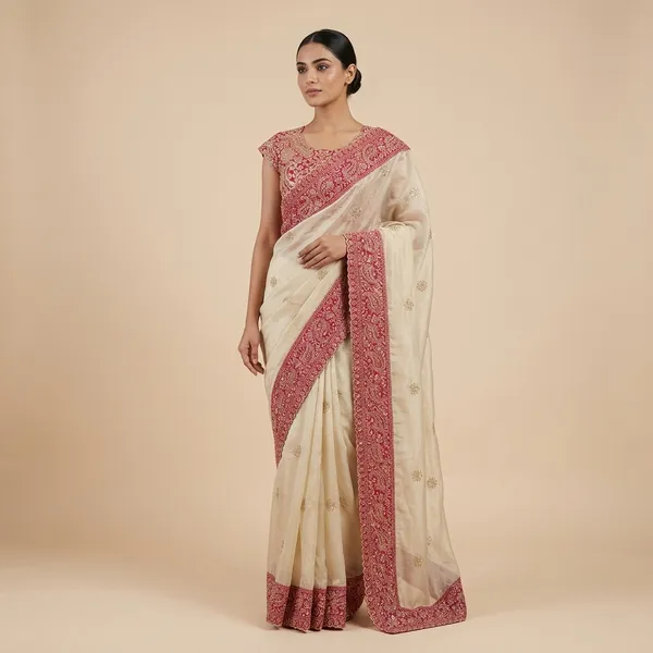 Cream_And_Magenta_Organza_Silk_Embroidered_Ethnic_Saree_For_Women