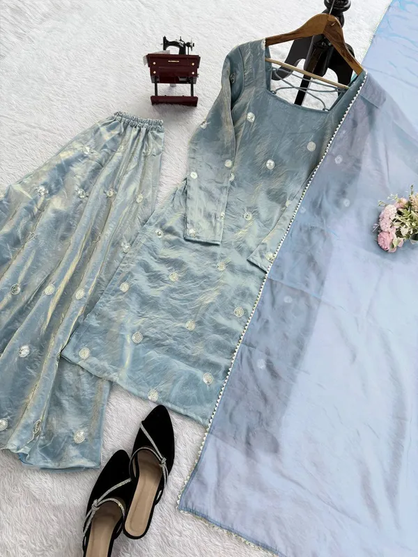 Light_Blue_Fendy_Silk_Tie_Up_Back_Kurta_Set_With_Dupatta_For_Women