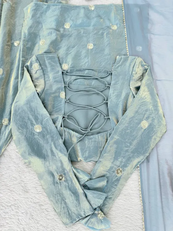 Light_Blue_Fendy_Silk_Tie_Up_Back_Kurta_Set_With_Dupatta_For_Women
