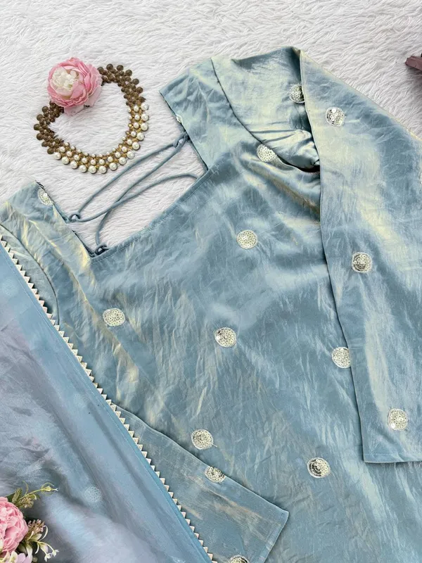 Light_Blue_Fendy_Silk_Tie_Up_Back_Kurta_Set_With_Dupatta_For_Women