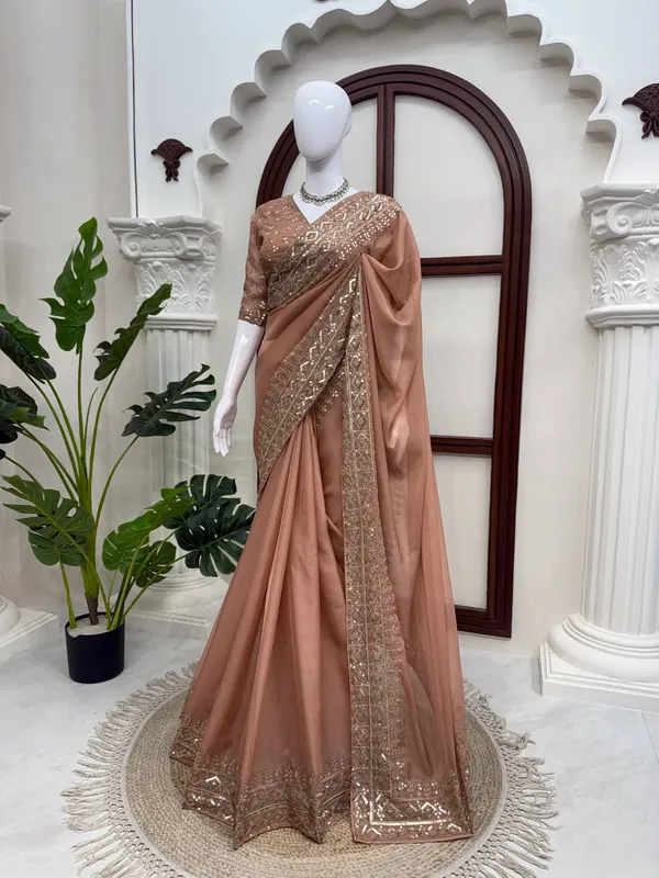 Peach_Tabby_Silk_Sequin_Embellished_Saree_For_Women