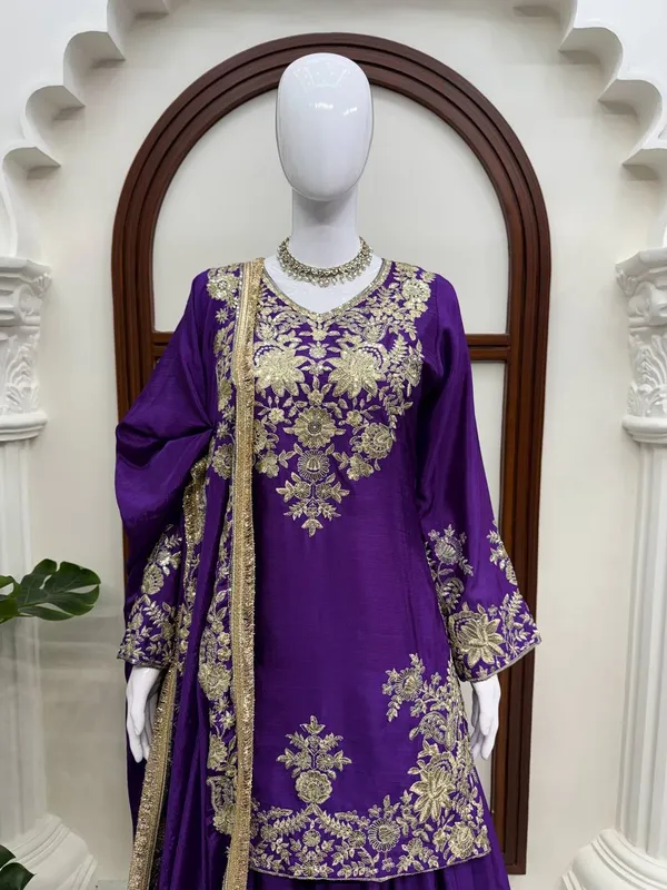 Purple_Chinon_Silk_Embroidered_Ethnic_Sharara_Suit_Set_For_Women