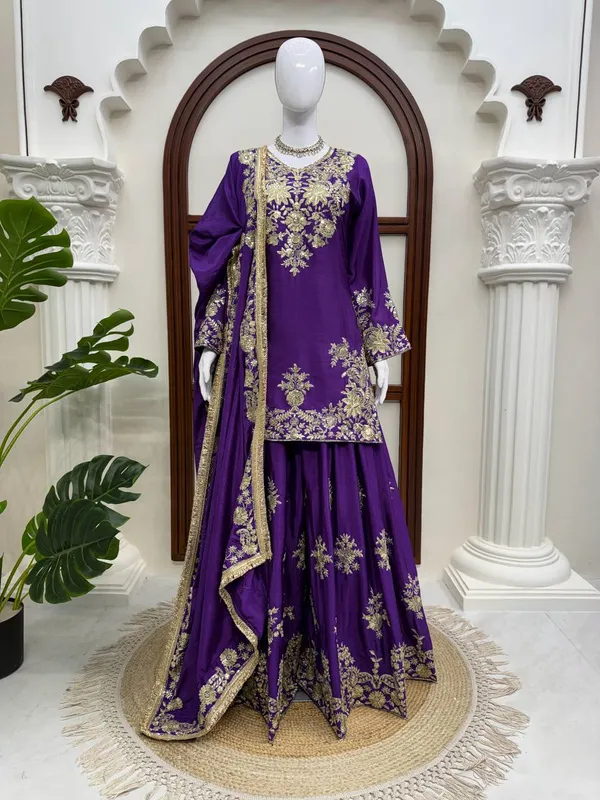 Purple_Chinon_Silk_Embroidered_Ethnic_Sharara_Suit_Set_For_Women