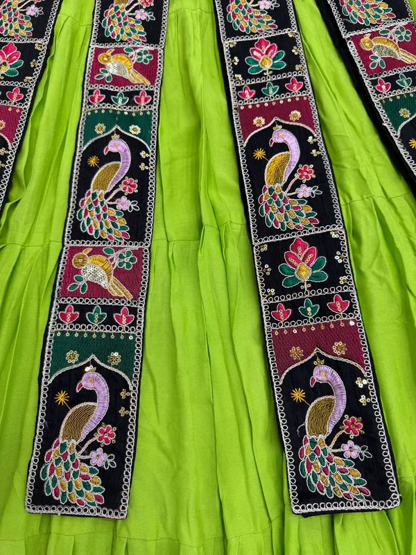 Green_Faux_Georgette_Embroidered_Flared_Dress_For_Women
