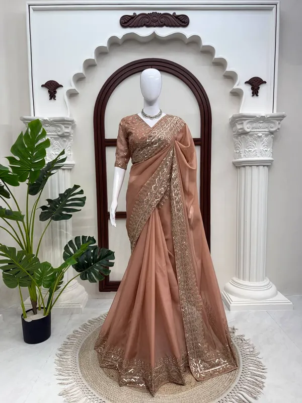 Peach_Tabby_Silk_Sequin_Embellished_Saree_For_Women