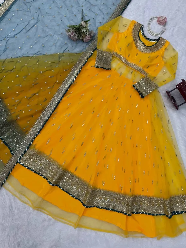 Yellow_Soft_Net_Embellished_Anarkali_Suit_Set_For_Women
