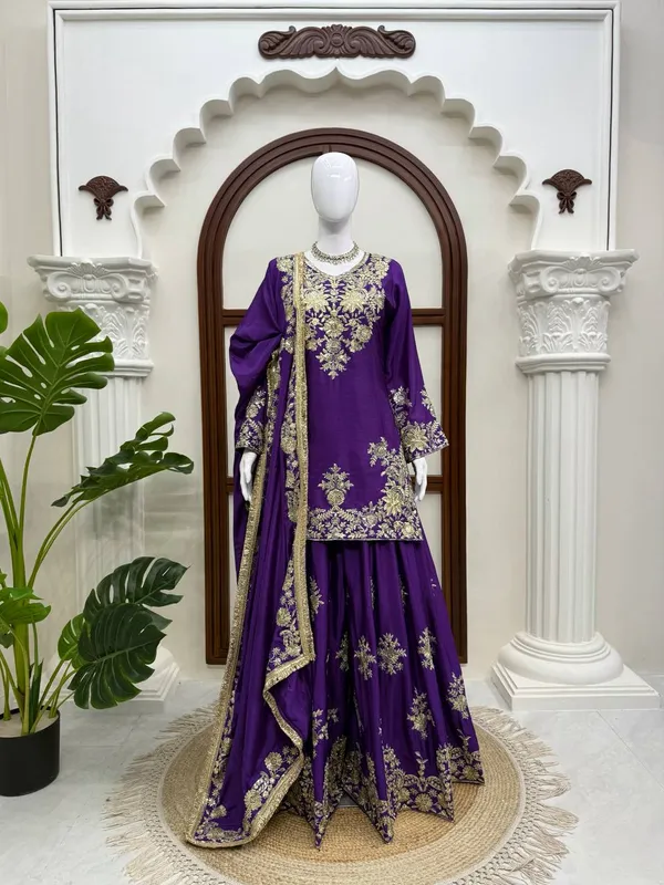 Purple_Chinon_Silk_Embroidered_Ethnic_Sharara_Suit_Set_For_Women