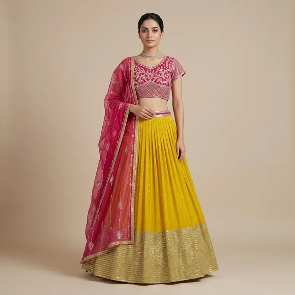 Pink_And_Mustard_Faux_Georgette_Embroidered_Lehenga_Choli_For_Women