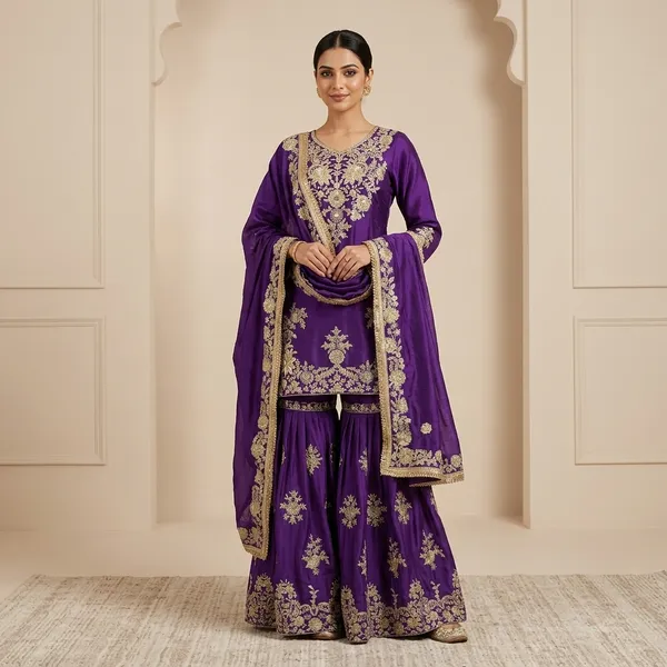 Purple_Chinon_Silk_Embroidered_Ethnic_Sharara_Suit_Set_For_Women