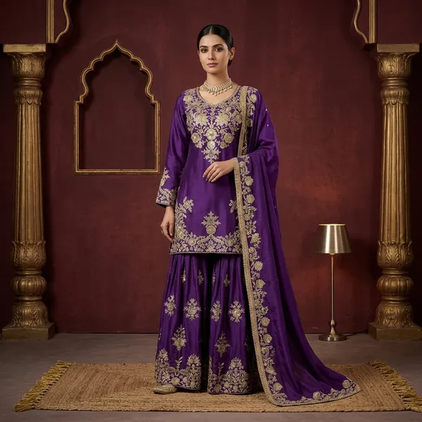 Purple_Chinon_Silk_Embroidered_Ethnic_Sharara_Suit_Set_For_Women
