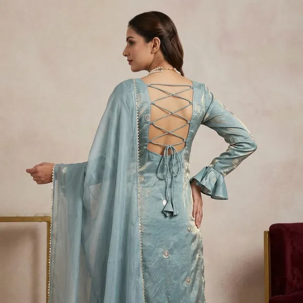 Light_Blue_Fendy_Silk_Tie_Up_Back_Kurta_Set_With_Dupatta_For_Women