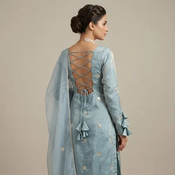Light_Blue_Fendy_Silk_Tie_Up_Back_Kurta_Set_With_Dupatta_For_Women