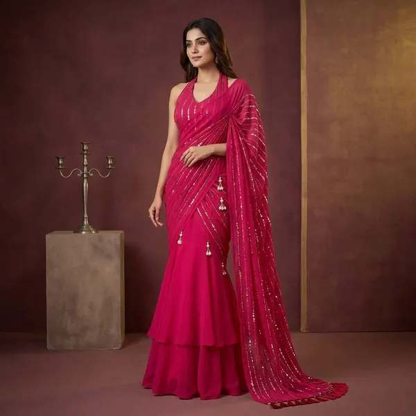 Magenta_Faux_Georgette_Flared_Readymade_Saree_For_Women
