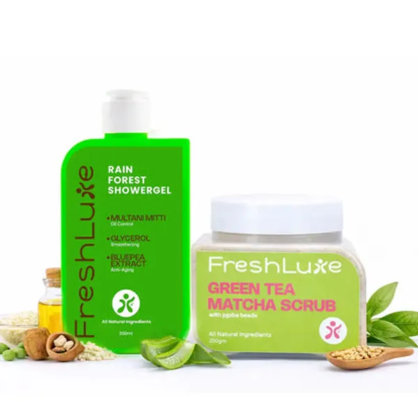 Freshluxe_Green_Tea_Matcha_Scrub_&_Rain_Forest_Shower_Gel_Gift_Combo_Pack_Of_2