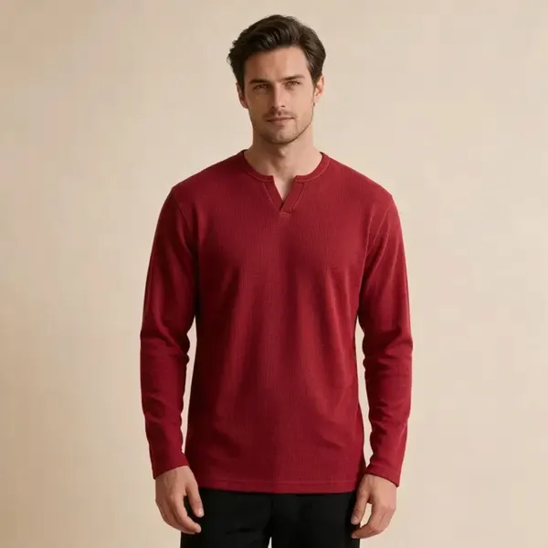 Red_Ribbed_Regular_Fit_Pullover_For_Men