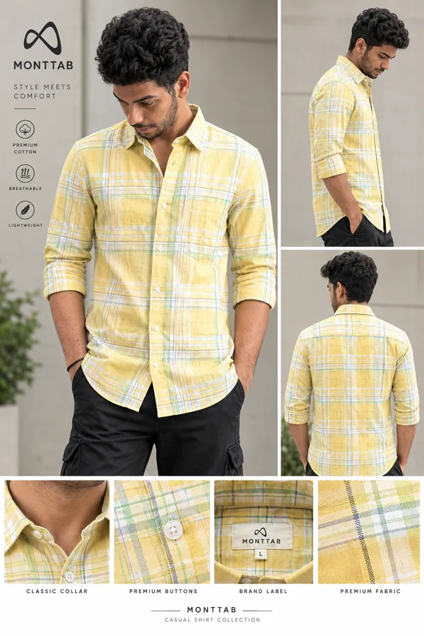 Yellow_Cotton_Relaxed_Fit_Plaid_Shirt_For_Men