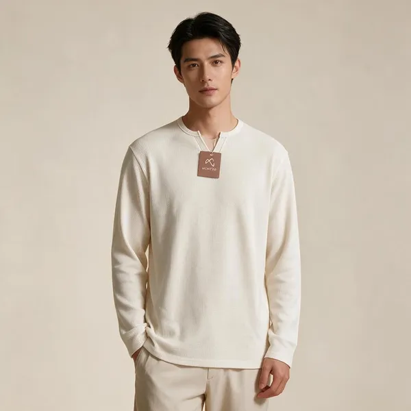 Off_White_Waffle_Knit_Regular_Fit_Thermal_Top_For_Men