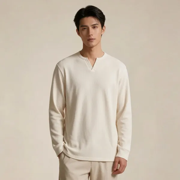 Off_White_Waffle_Knit_Regular_Fit_Thermal_Top_For_Men