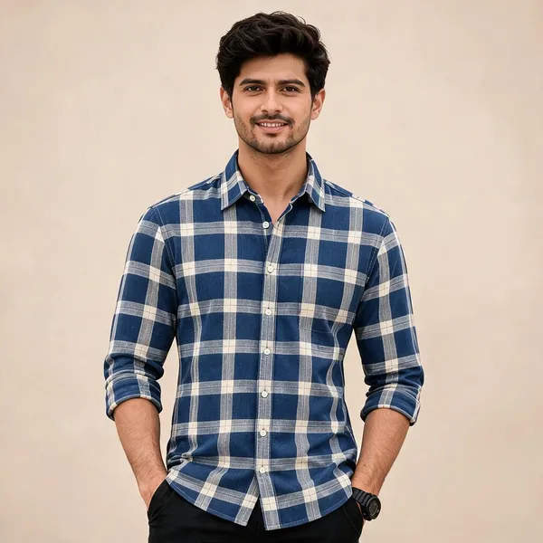 Blue_Cotton_Regular_Fit_Checked_Shirt_For_Men