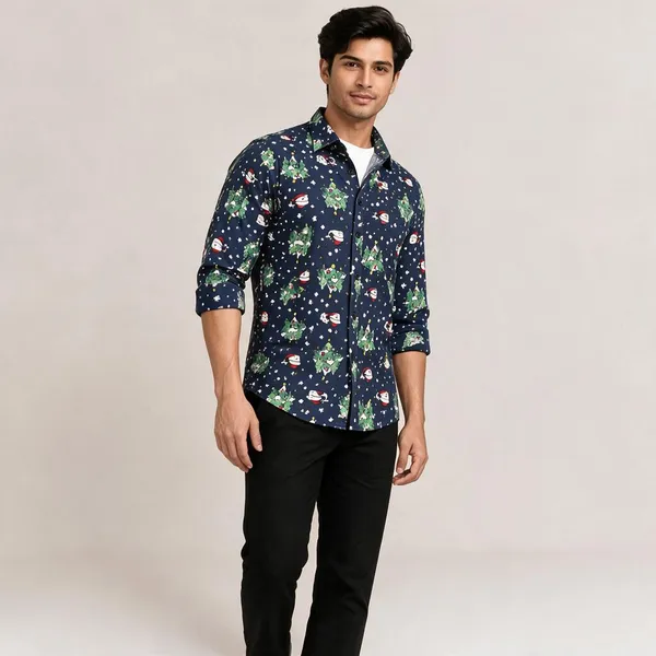 Navy_Printed_Regular_Fit_Christmas_Shirt_For_Men