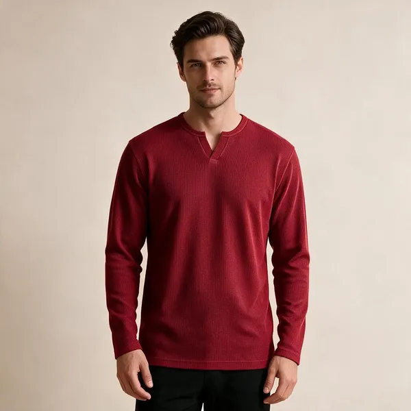 Red_Ribbed_Regular_Fit_Pullover_For_Men