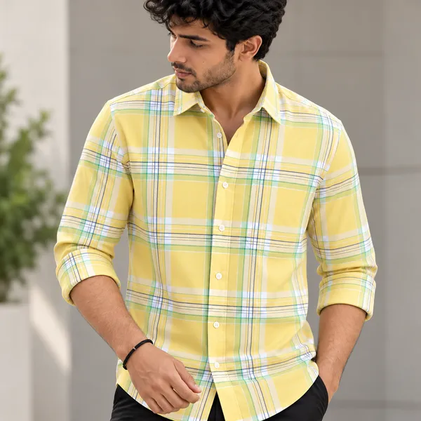 Yellow_Cotton_Relaxed_Fit_Plaid_Shirt_For_Men