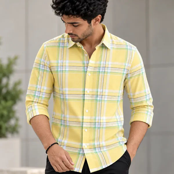 Yellow_Cotton_Relaxed_Fit_Plaid_Shirt_For_Men