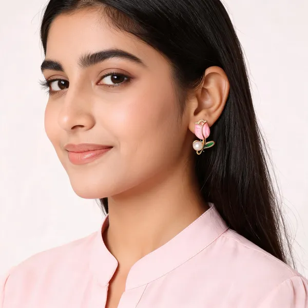 Pink_Gold-Tone_Floral_Pearl_Accent_Drop_Earrings_For_Women