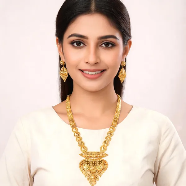 Gold_Plated_Filigree_Long_Necklace_And_Earrings_Set_For_Women