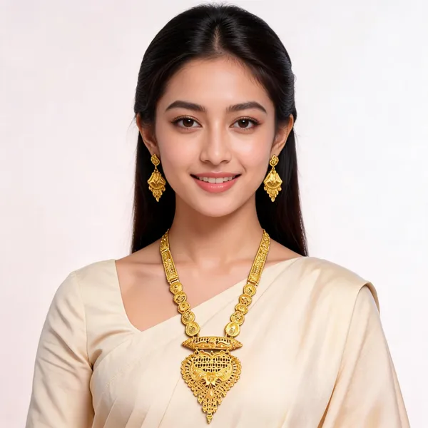 Gold_Plated_Filigree_Long_Necklace_And_Earrings_Set_For_Women