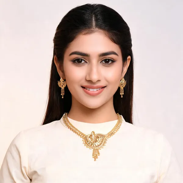 Gold_Plated_Traditional_Floral_Choker_Necklace_Set_For_Women