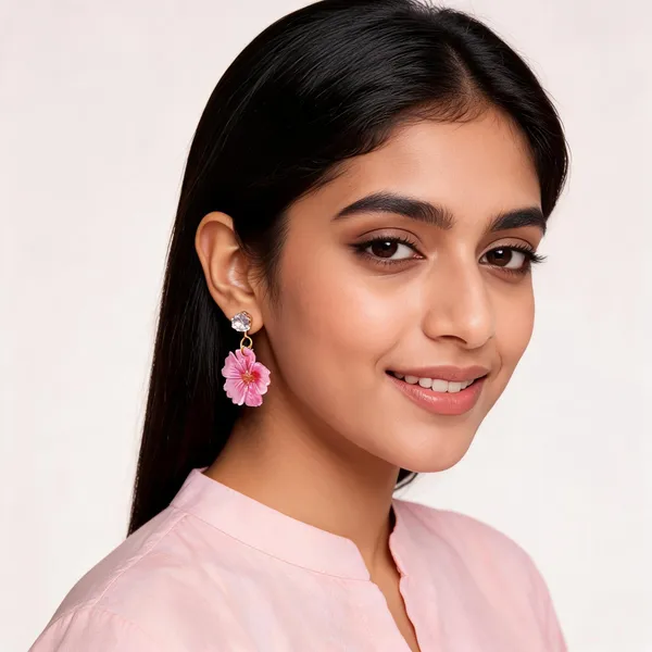 Pink_Floral_Pearl_Accent_Gold-Tone_Drop_Earrings_For_Women