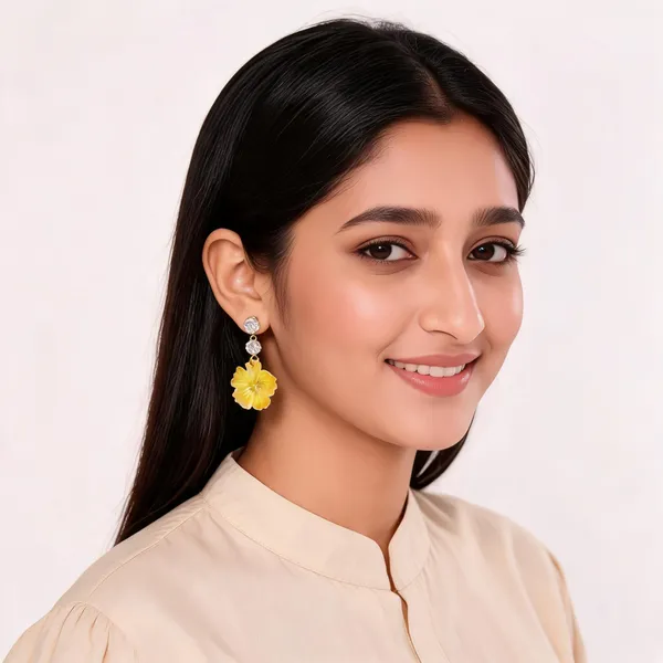 Yellow_Stone_Floral_Drop_Earrings_For_Women