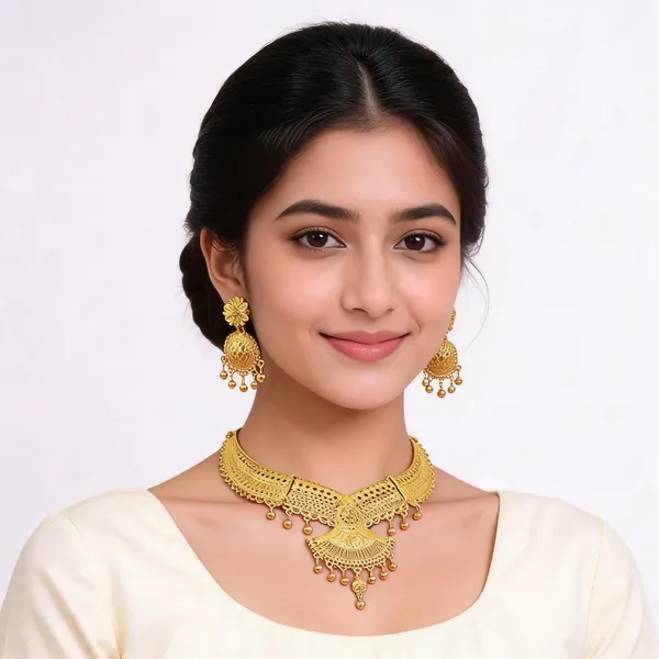 Gold_Gold-Plated_Layered_Floral_Necklace_And_Earrings_Set_For_Women