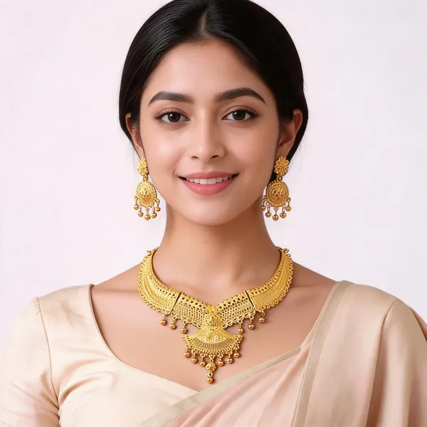 Gold_Gold-Plated_Layered_Floral_Necklace_And_Earrings_Set_For_Women