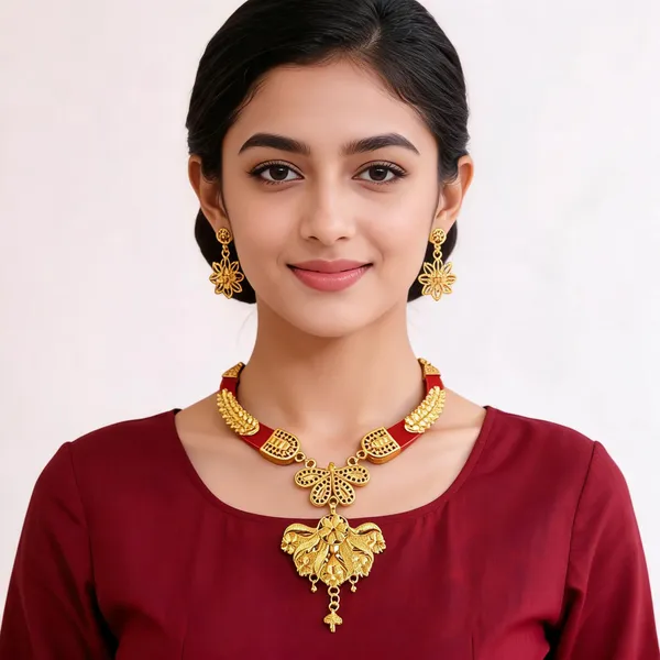 Gold_Brass_Floral_Openwork_Necklace_Set_For_Women