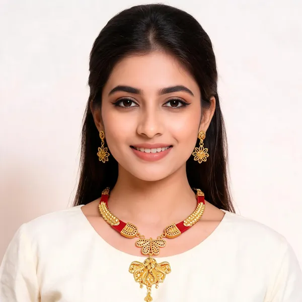 Gold_Brass_Floral_Openwork_Necklace_Set_For_Women