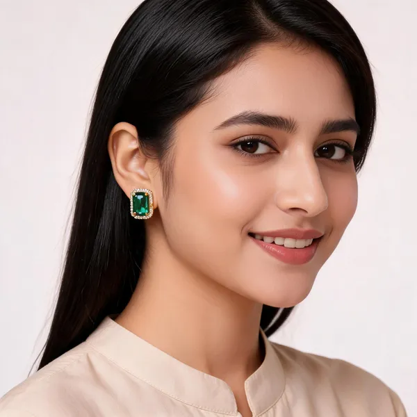 Green_Gold-Tone_Rectangular_Stone_Stud_Earrings_For_Women