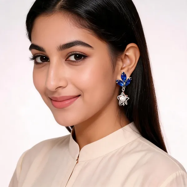 Blue_Pearl_Stone_Floral_Drop_Earrings_For_Women