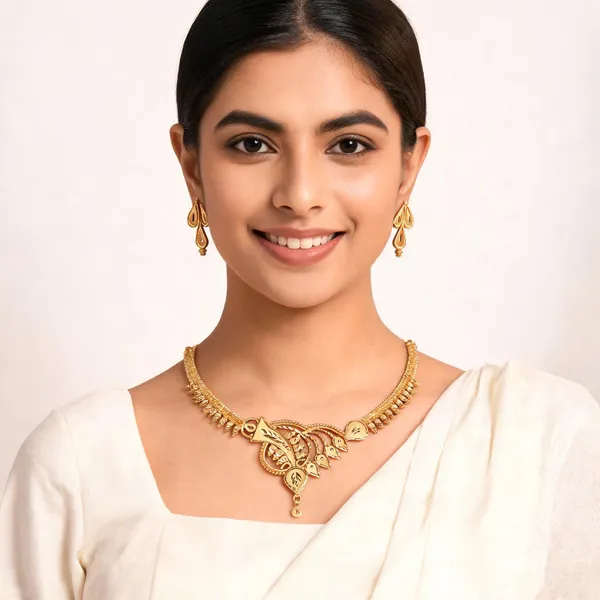 Gold_Plated_Floral_Temple_Necklace_Set_For_Women