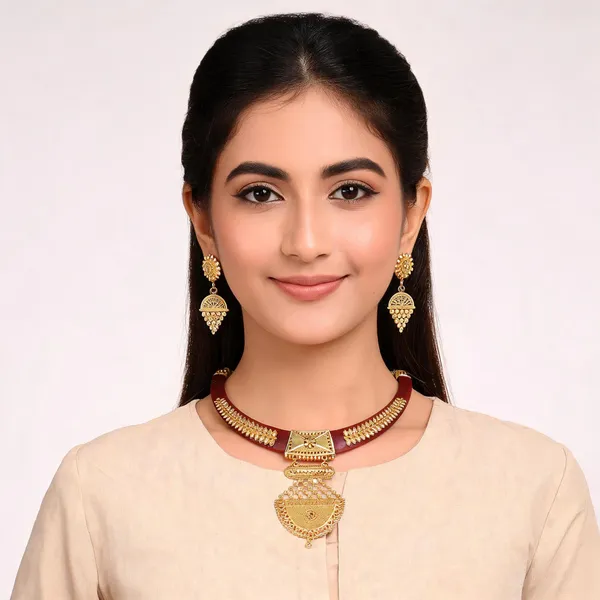 Gold_Maroon_Brass_Ornate_Pendant_Necklace_Set_For_Women