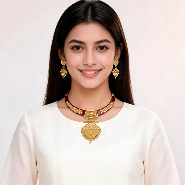 Gold_Maroon_Brass_Ornate_Pendant_Necklace_Set_For_Women