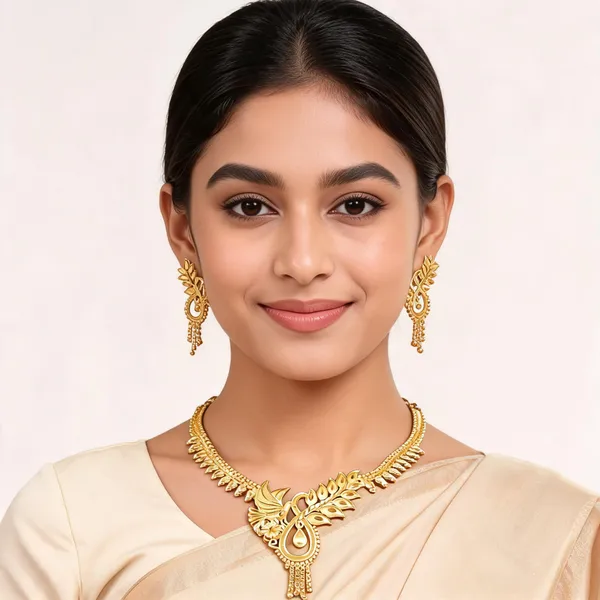 Gold_Plated_Floral_Leaf_Necklace_Set_For_Women