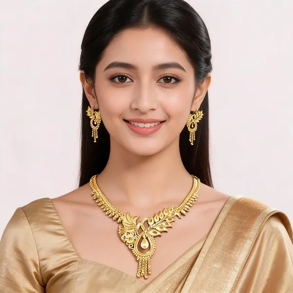 Gold_Plated_Floral_Leaf_Necklace_Set_For_Women