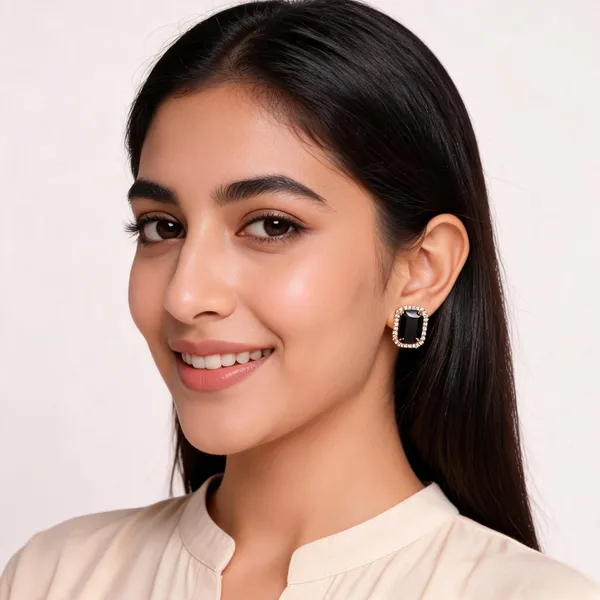 Black_Gold-Tone_Rectangular_Stone_Stud_Earrings_For_Women