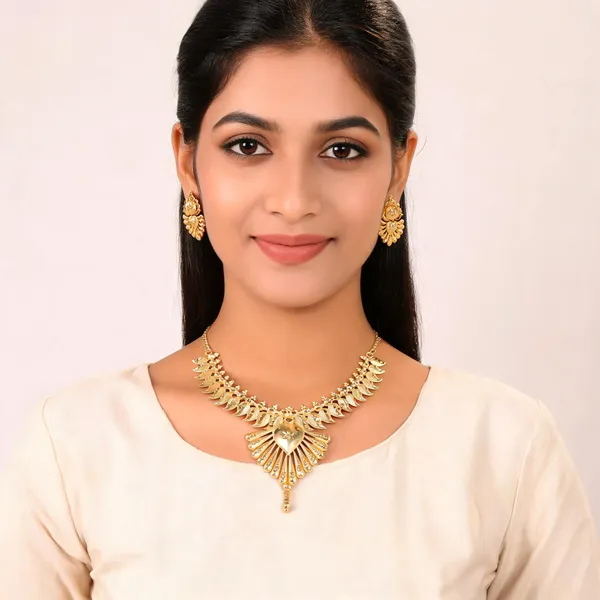 Gold_Gold-Plated_Leaf_Fan_Pendant_Necklace_Set_For_Women