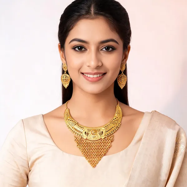 Gold_Gold-Plated_Floral_Teardrop_Necklace_And_Earrings_Set_For_Women