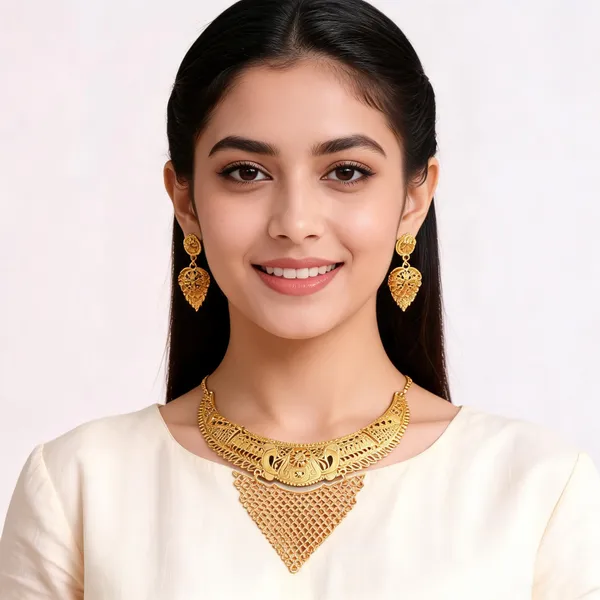 Gold_Gold-Plated_Floral_Teardrop_Necklace_And_Earrings_Set_For_Women