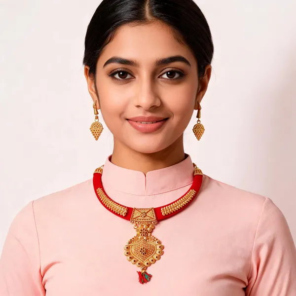Red_Gold-Tone_Ethnic_Collar_Necklace_Set_For_Women